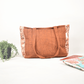 Quilted Rust Kalamkari Purse Bag With Pockets - back