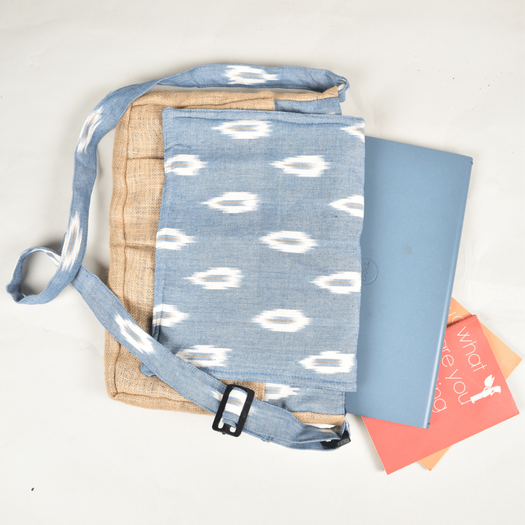 Cross body sky blue ikat laptop bag - strap