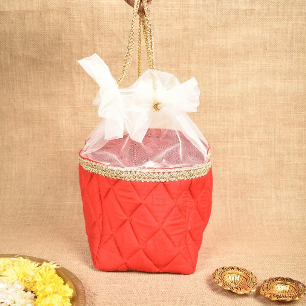 Red Silk Potli Bag | Handmade & Reusable