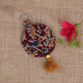 Maroon kalamkari Round Pouch – Lip Balm / Earbuds Holder