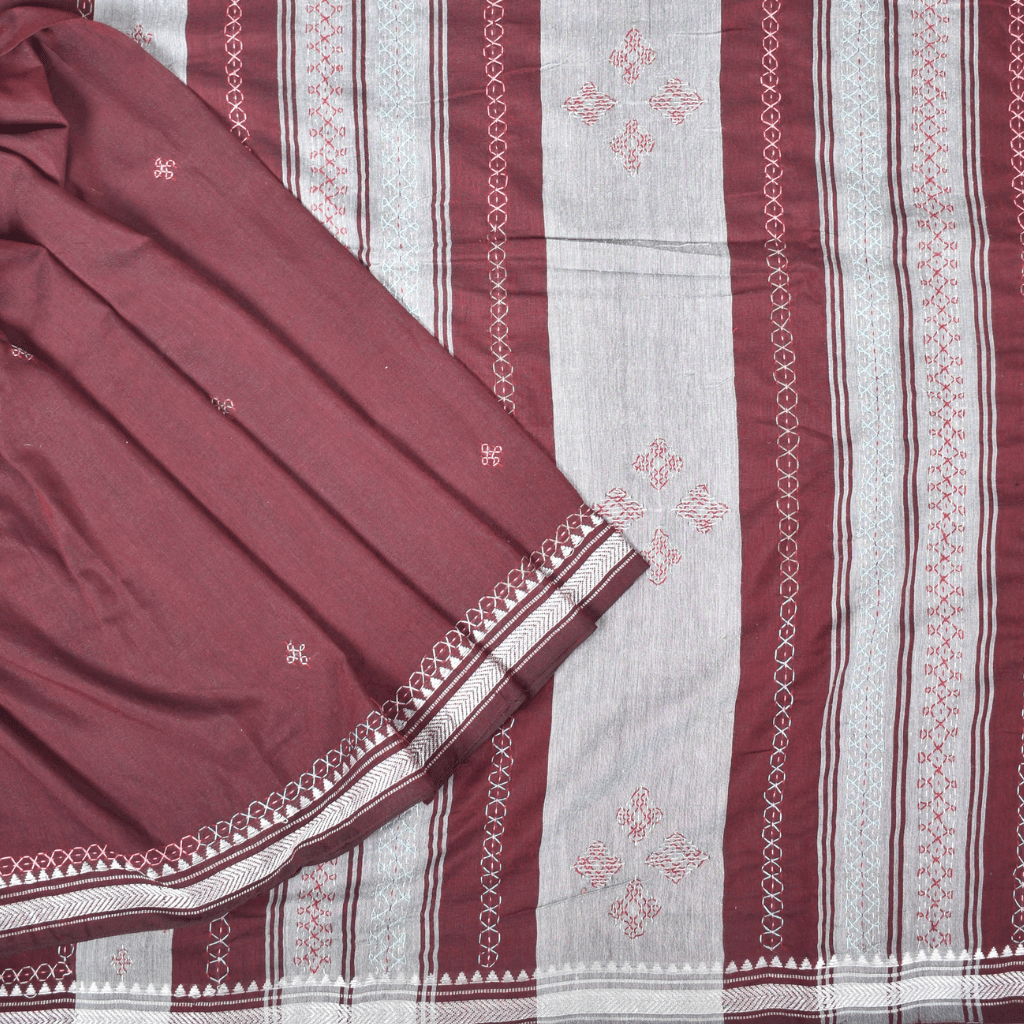 Maroon handloom saree with traditional banjara embroidery