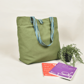 Green Canvas Bag with Green Ikat Handle - side