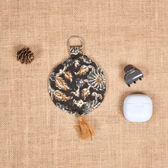 Dark Brown kalamkari Round Pouch – Lip Balm / Earbuds Holder