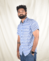 Blue ikat casual men's shirt - sleeves