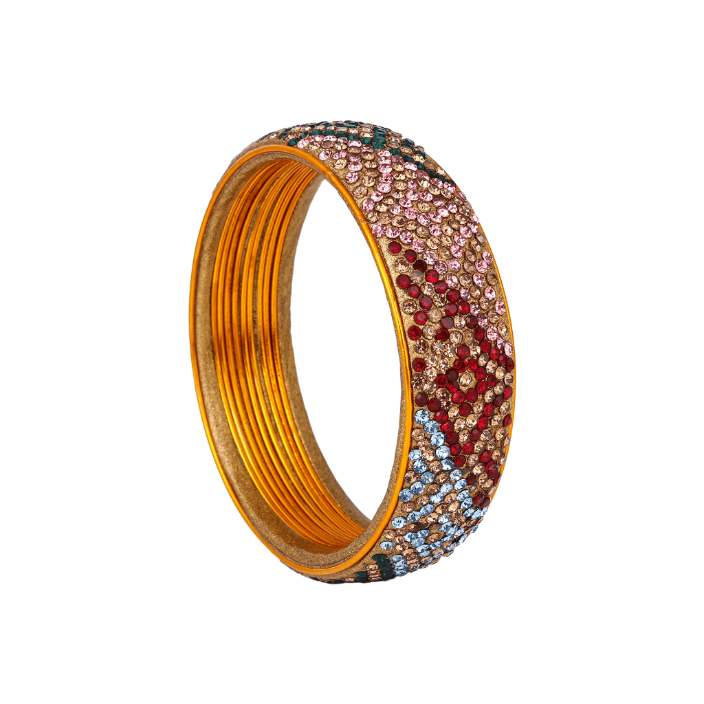 Ethnic gold toned stone studded kada made with lac - lac