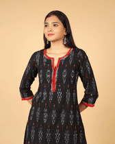 Black Triangle Embroidery Ikat Kurta - embroidery