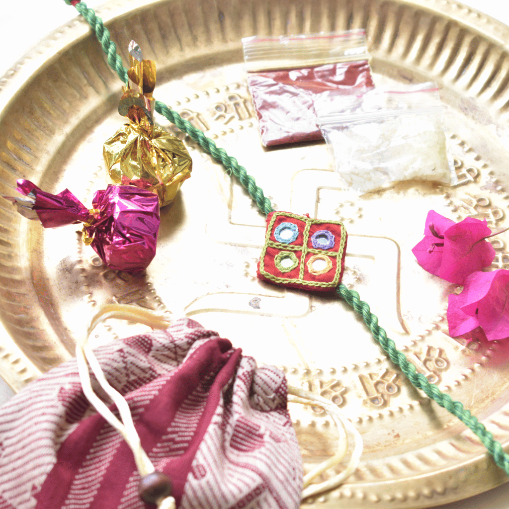 Red Embroidery Handloom Rakhi