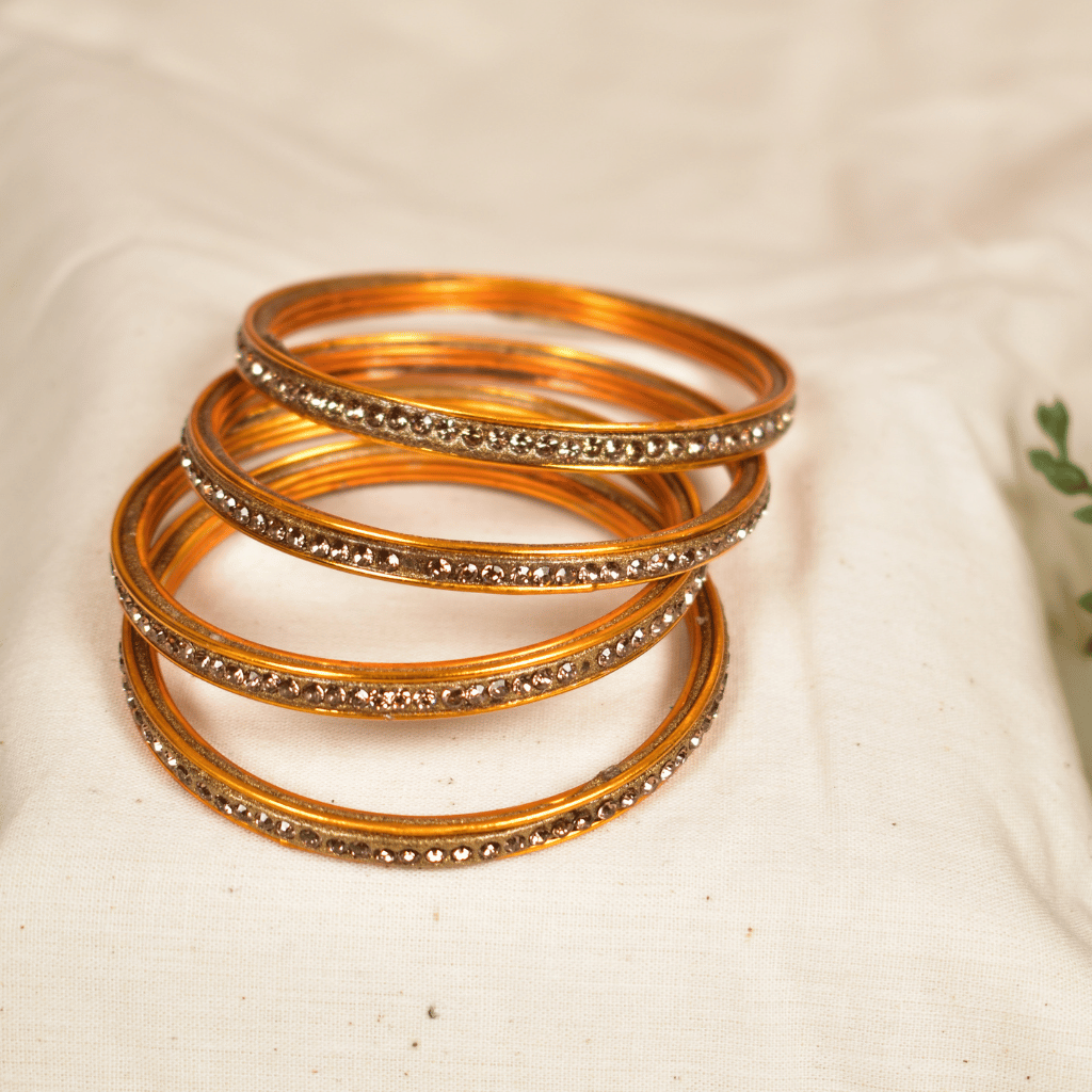 Gold-Tone Single Line Lac Bangles Set - Hyderabadi