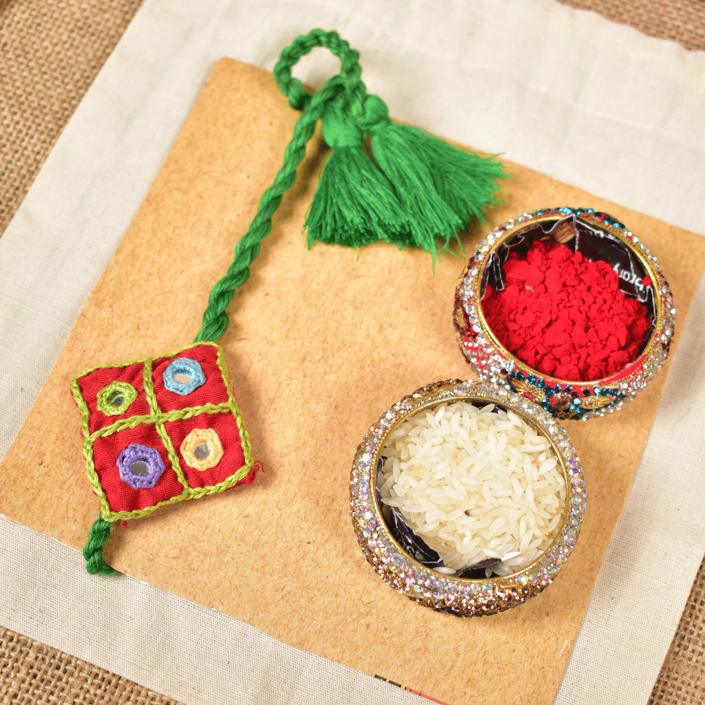 Raksha Bandhan Gift Combo – Handcrafted Red Rakhi with Men's Handloom Cotton Shirt