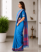 Sky Blue Cotton Saree with Hand Embroidery