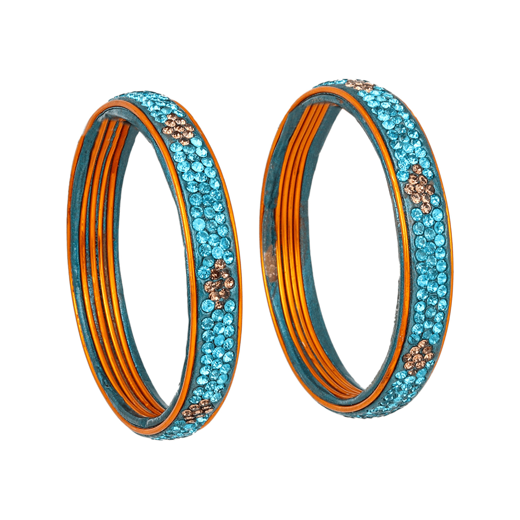 Pair of Blue Stone Studded Lac Bangles - Women