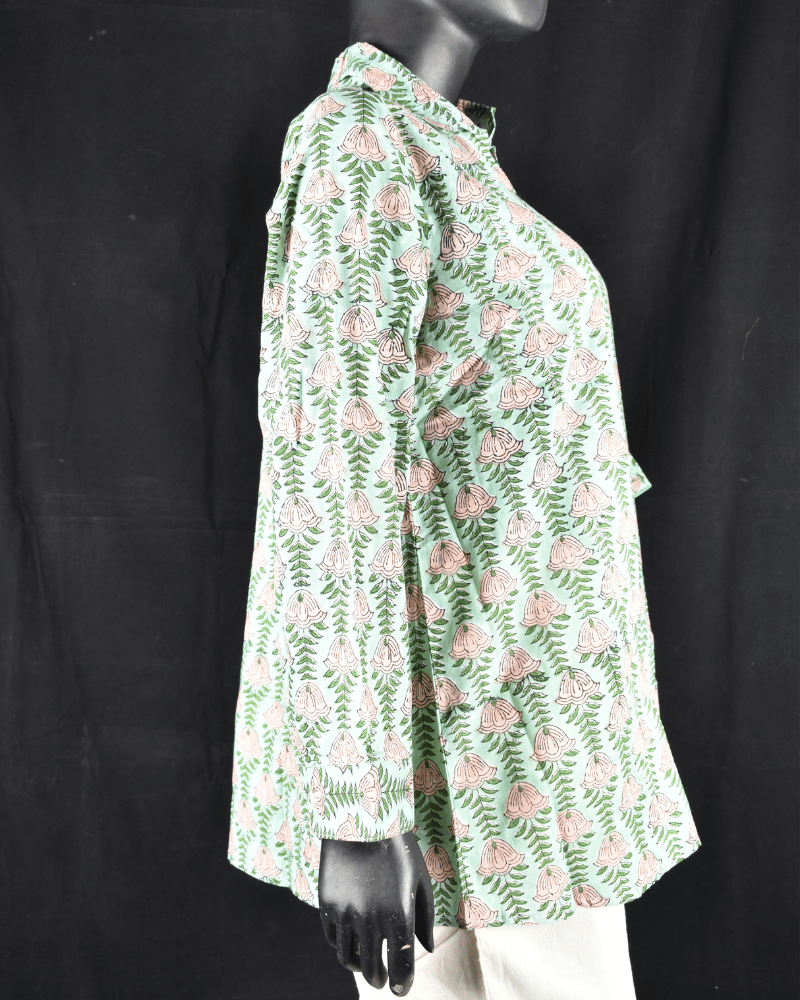 Green Block print women's shirt - side