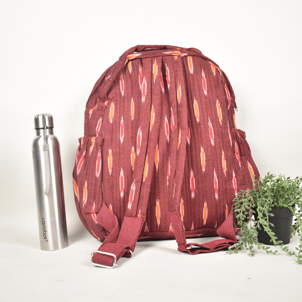 Maroon & Blue Ikat backpack laptop bag - back