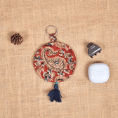 Red kalamkari Round Pouch – Lip Balm / Earbuds Holder
