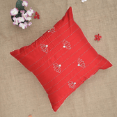 Red Silk Cushion Cover With Lotus Embroidery - Kritikala