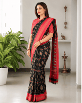 Black ikat saree with hand embroidery