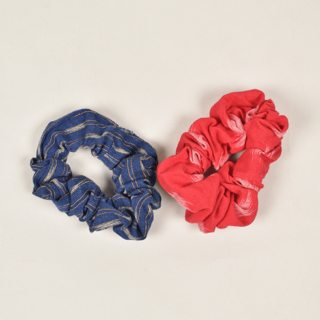 Red & Blue Ikat Scrunchies