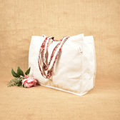 Strong White canvas shopping bag with Kalamkari Handle - side