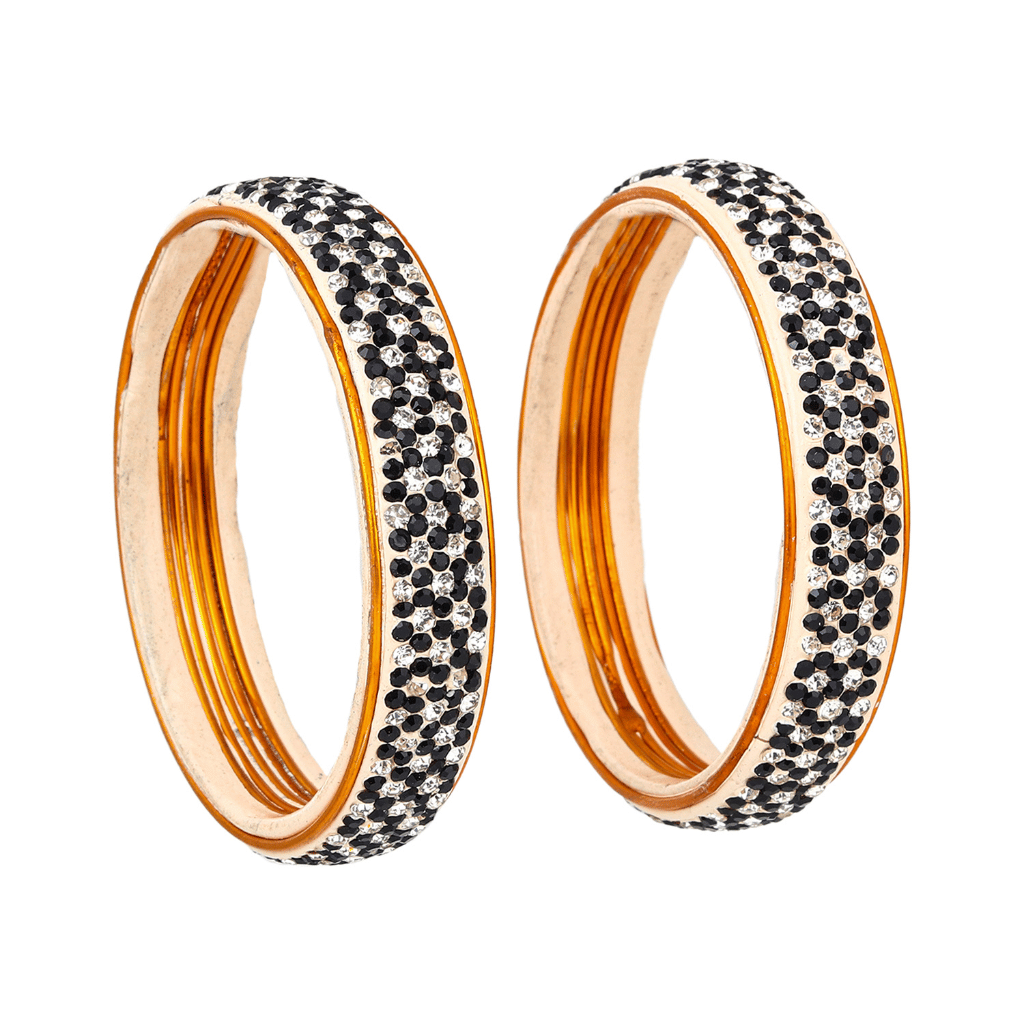 Pair of broad Lac Bangles in Black and White tones - women