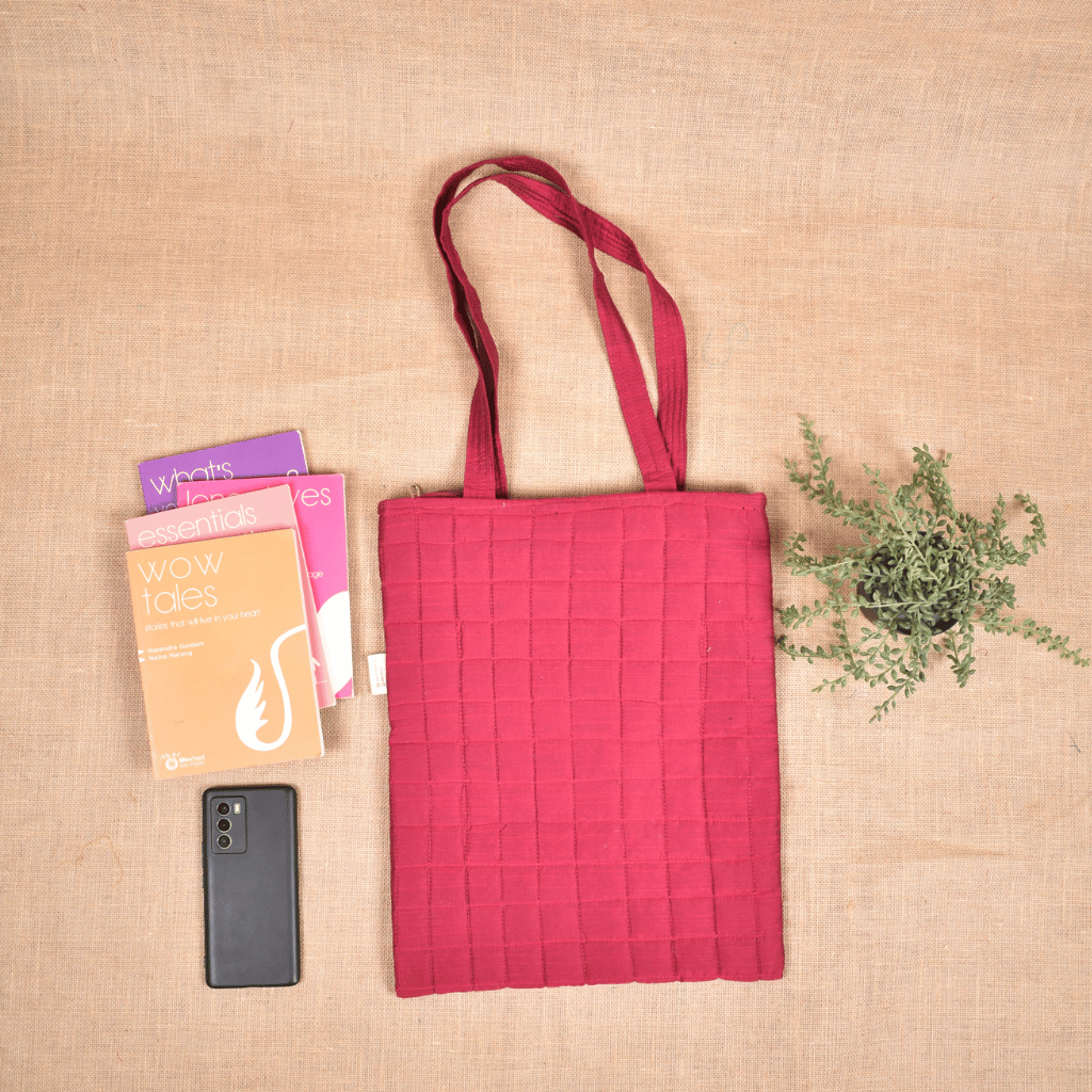 Maroon silk embroidered tote bag - back