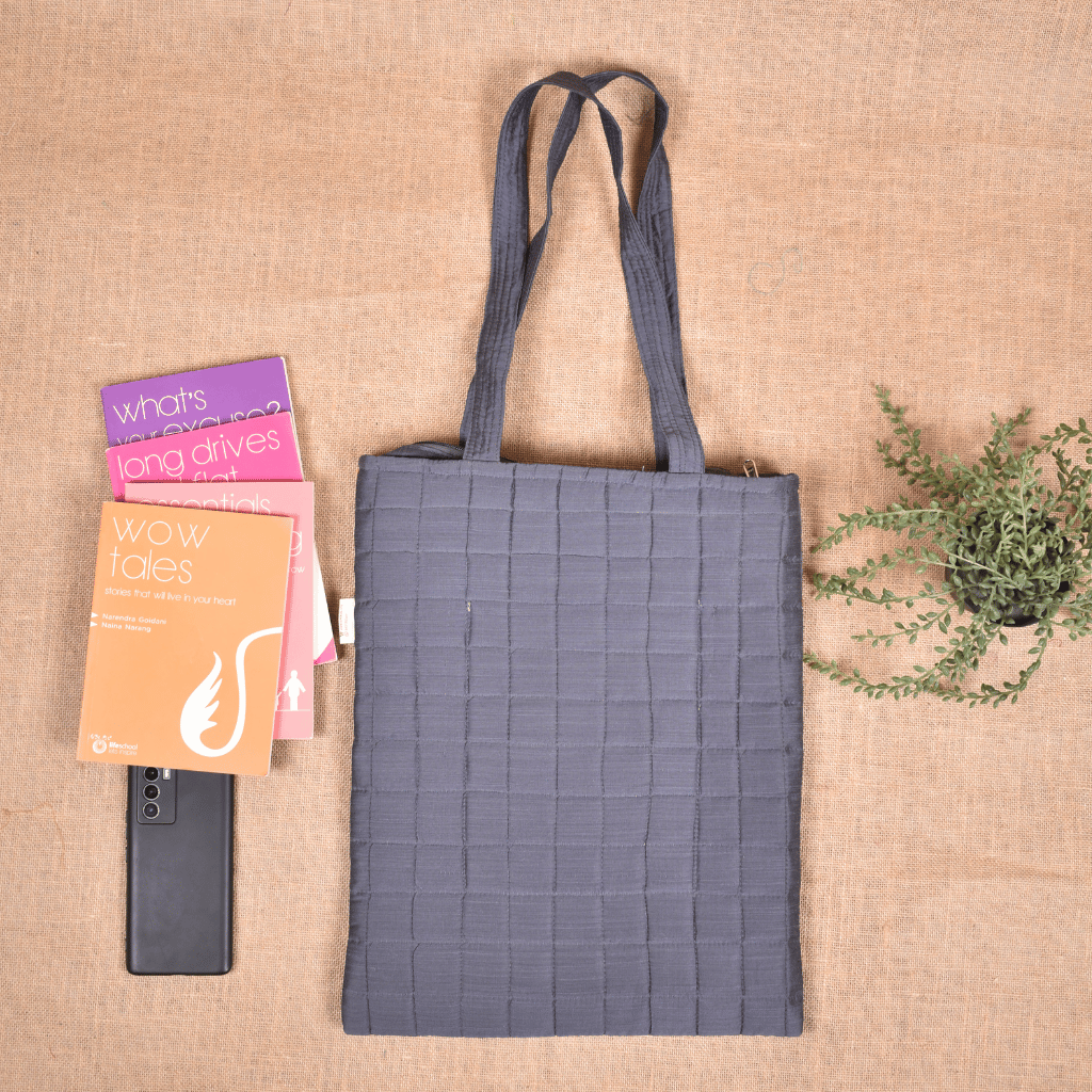 Grey silk embroidered tote bag - back