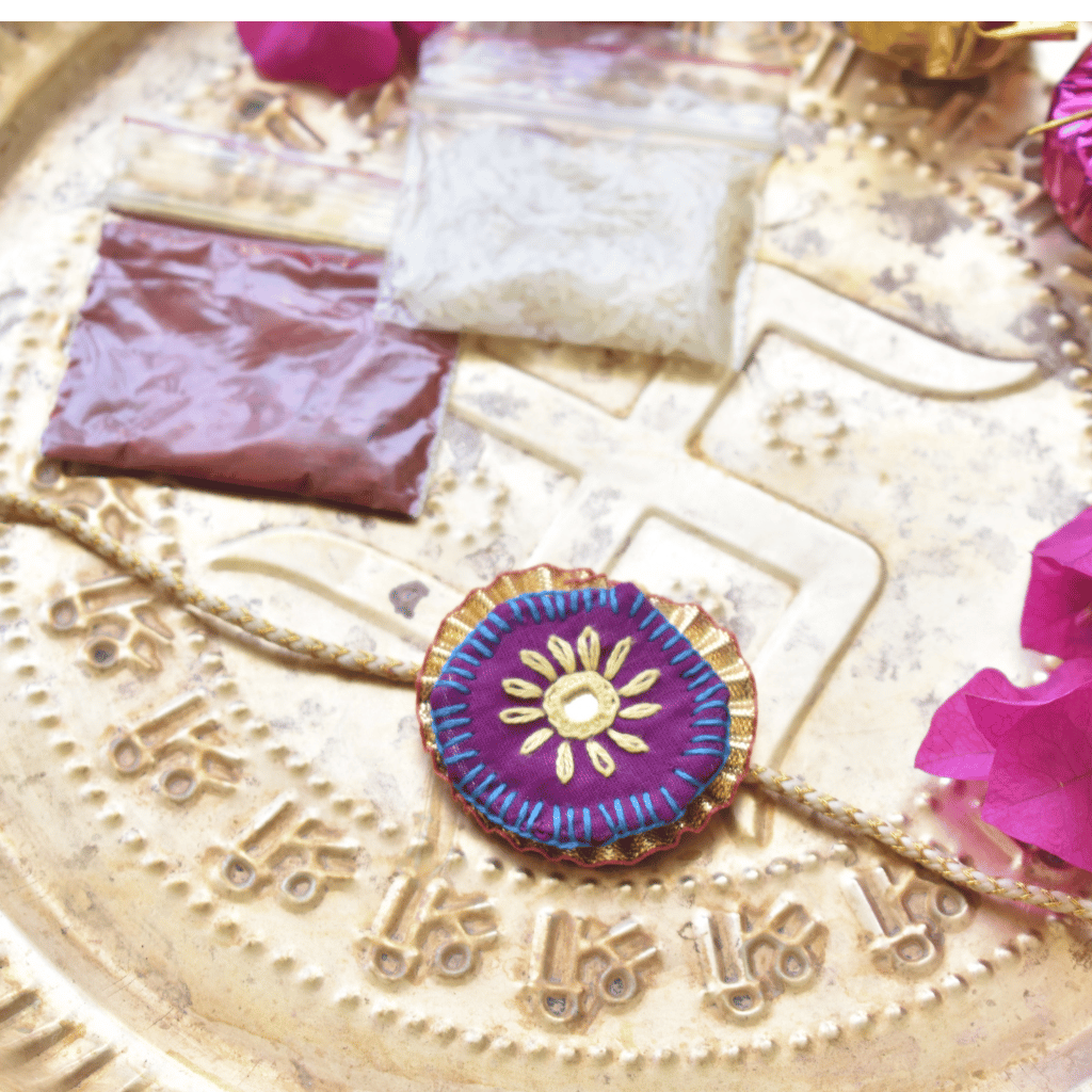 Purple Round Embroidery Handloom Rakhi