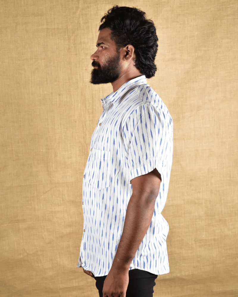 White Casual Men's Shirt In Ikat cotton - side