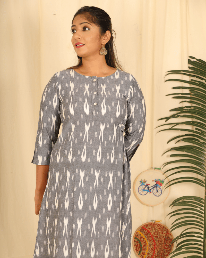 Assymetric Grey Ikat Dress