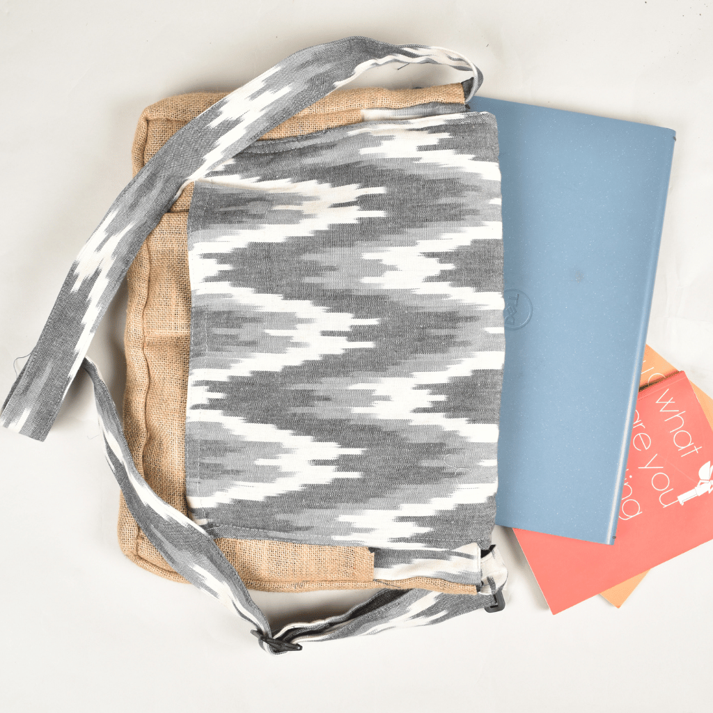 Cross body grey ikat laptop bag - strap