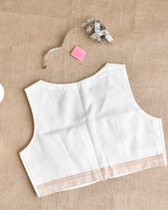 Sleeveless Off-white Blouse with Zari Border