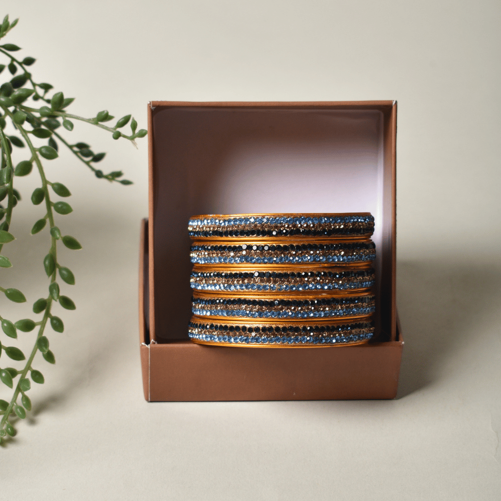 Lac bangles in blue and black tones - Hyderabadi