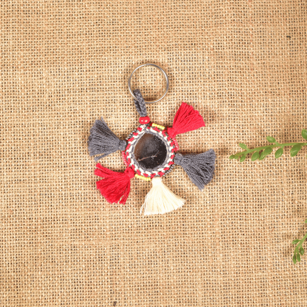 Handmade Lambadi Key Chain with Dark Colorful Tassels - red