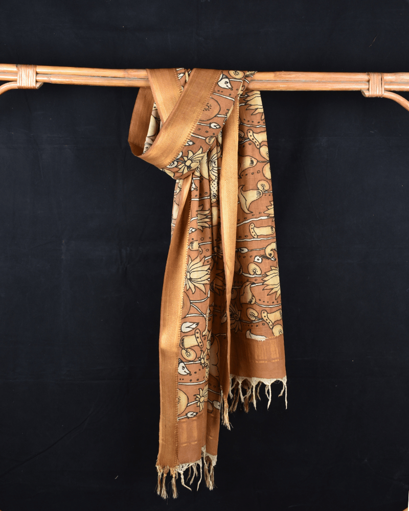 Gold Hand Painted Kalamkari Dupatta