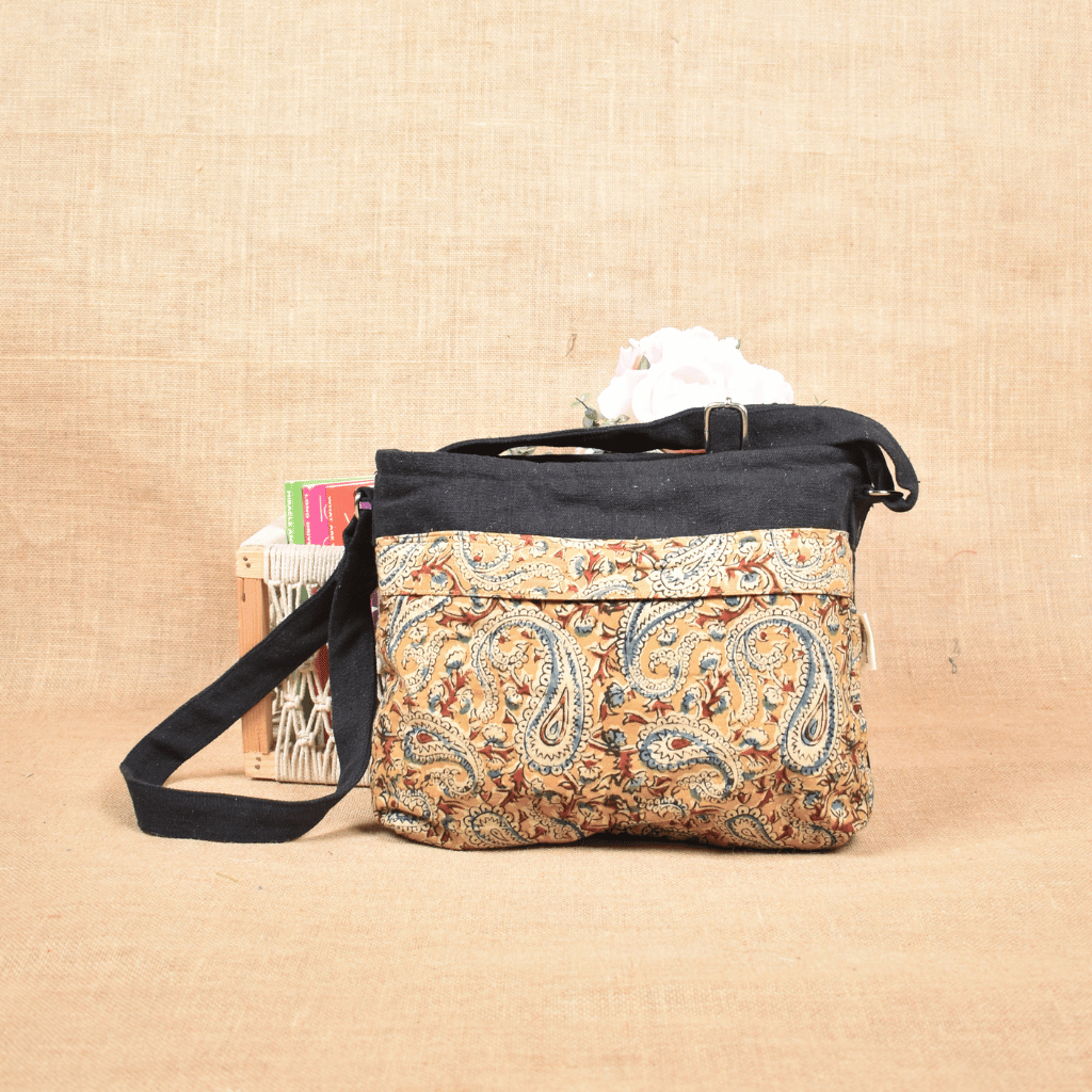 Canvas Purse With Yellow Kalamkari Fabric - back