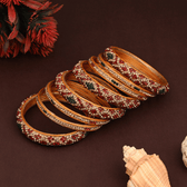 Set Of Eight Bangles in Maroon & White Tones - Glittery