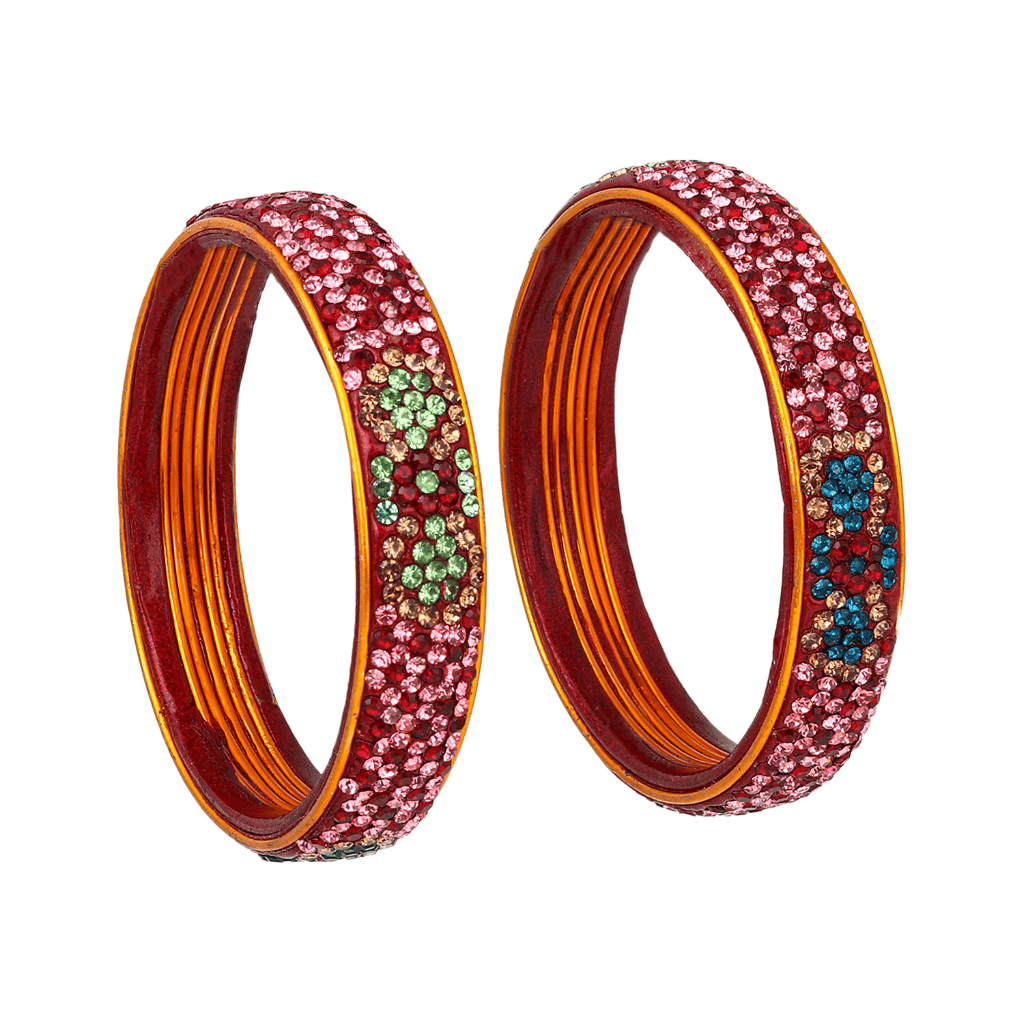 Pair of broad bangles in maroon and pink tones - women
