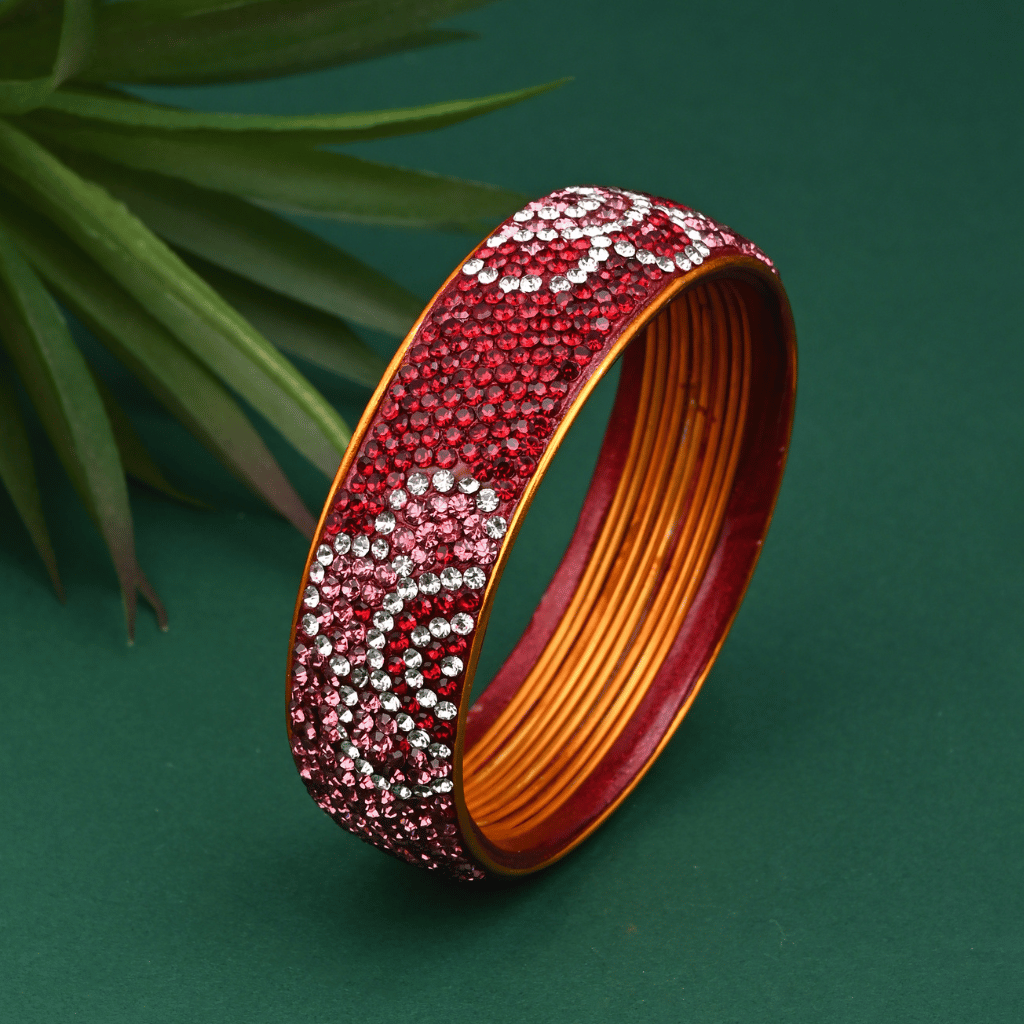Ethnic maroon toned stone studded kada made with lac - Hyderabadi