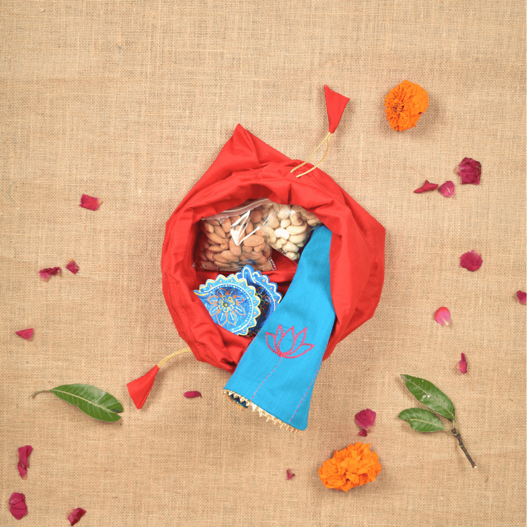 Handmade Diwali Gift Hamper with Silk Cushion Covers & Dry Fruits