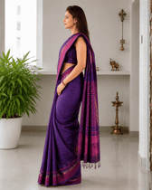 Purple Cotton Saree with Hand Embroidery