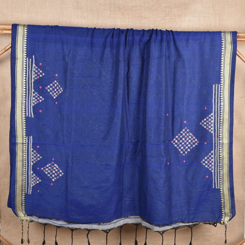 Blue embroidery handloom saree - blouse