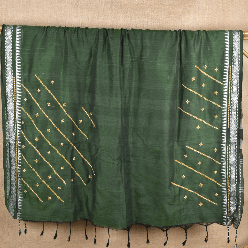 Green embroidery handloom saree - blouse