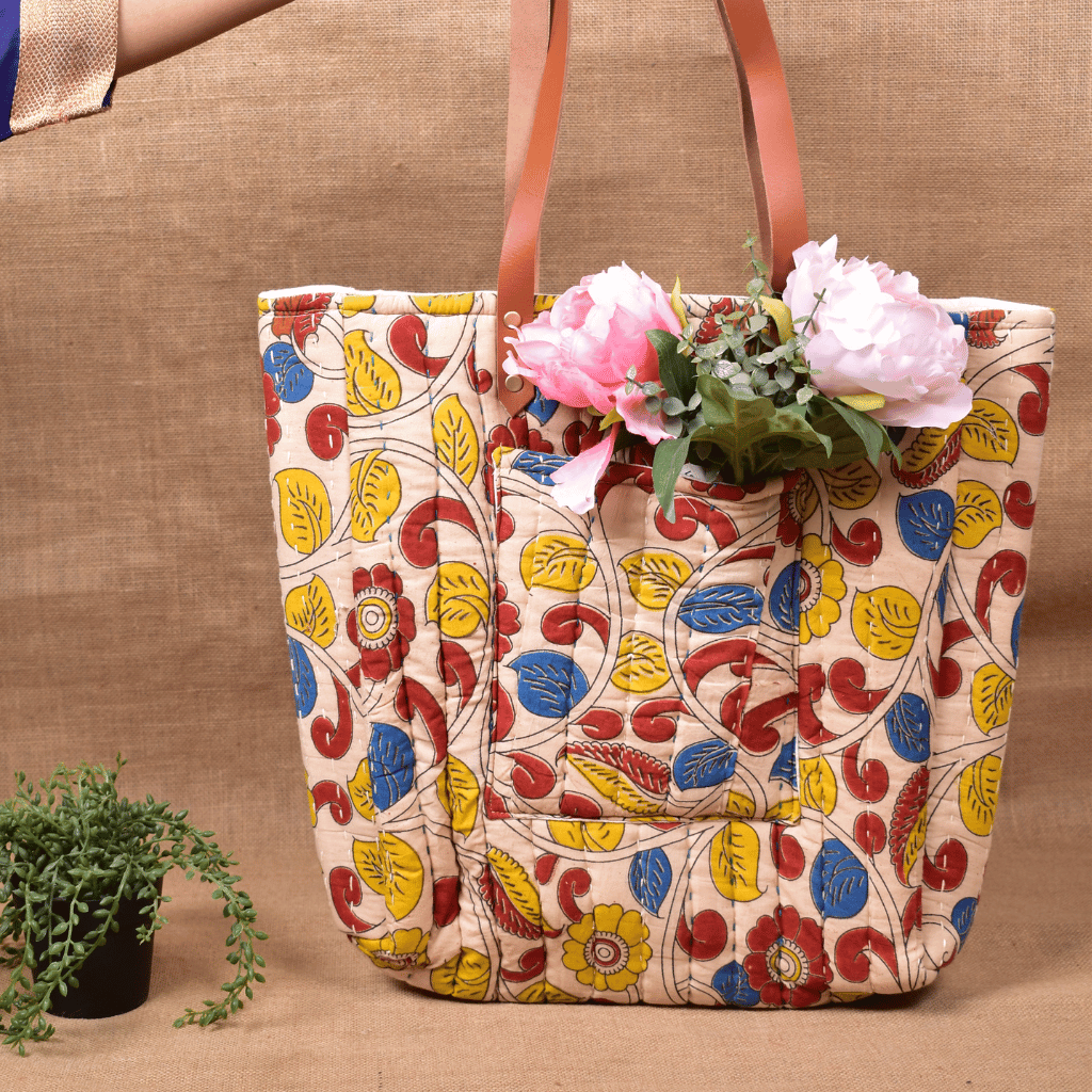 Yellow Tapti Hand Quilted Large Tote Bag