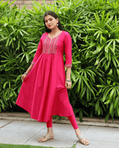 Pink Festive Embroidered Silk Kurta - banjara