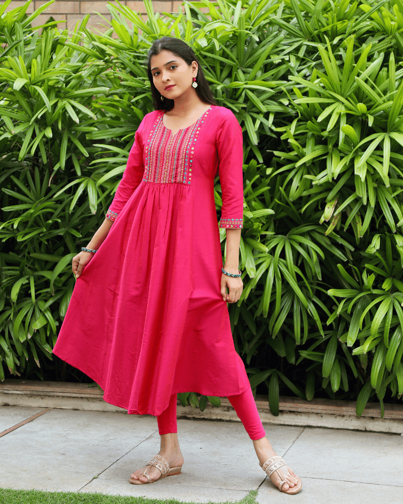 Pink Festive Embroidered Silk Kurta - banjara