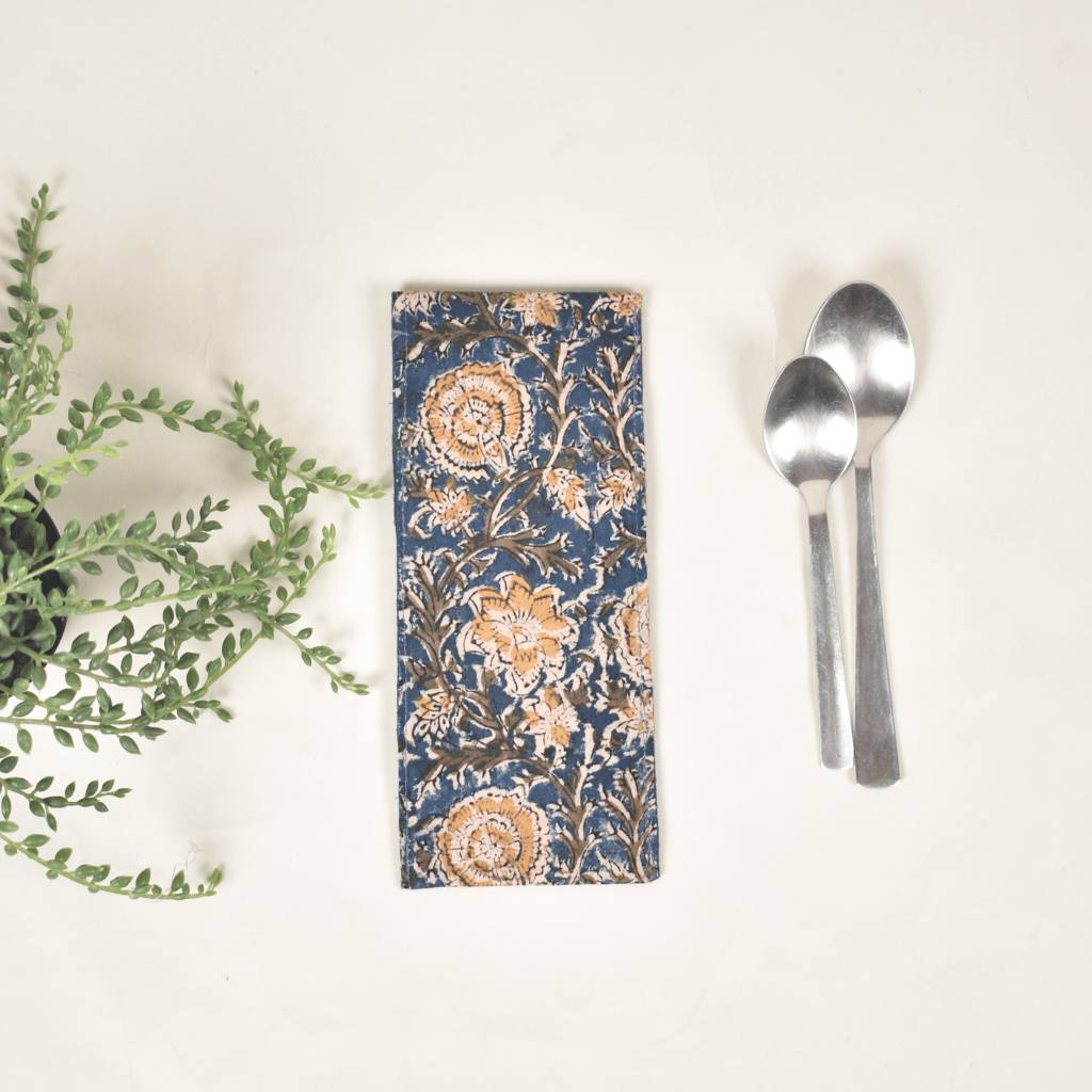 Blue kalamkari cutlery pouch - back