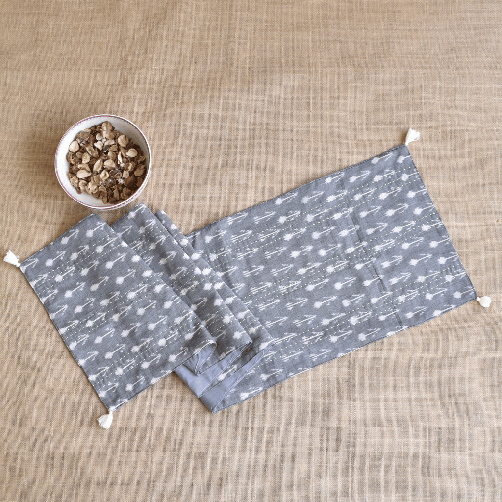 Grey silk ikat table runner - Home decor