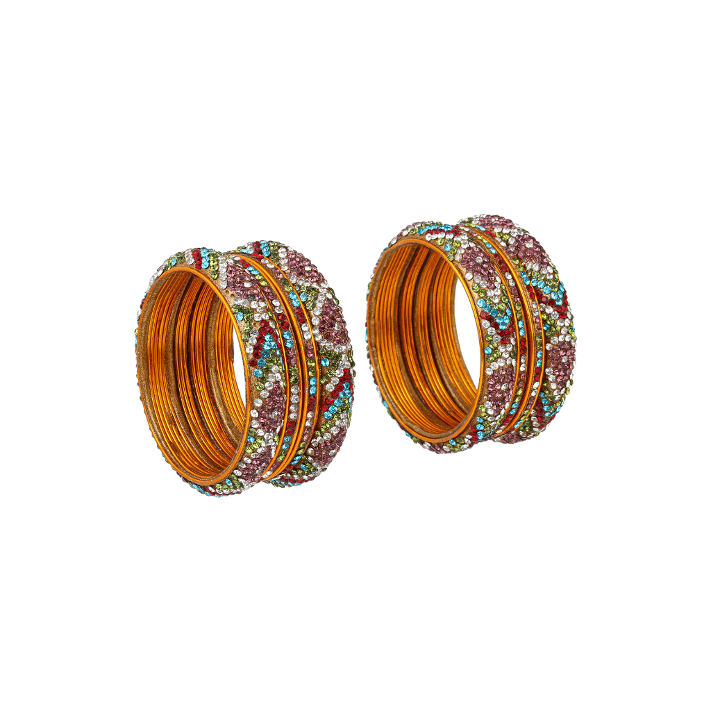 Set of eight bangles in gold & white tones - women