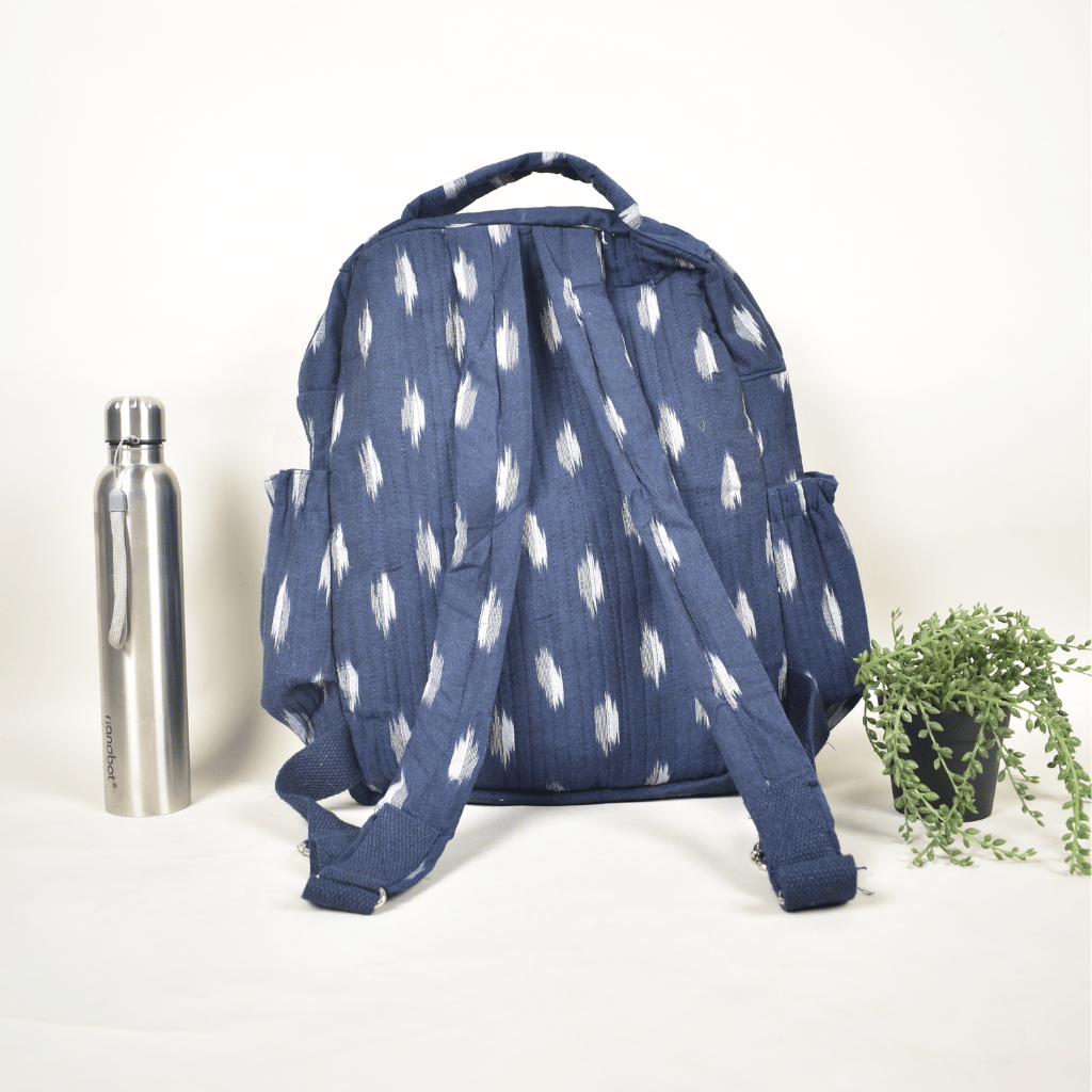 Blue & White Ikat backpack laptop bag - back