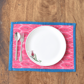 Blue and pink ikat reversible table mat set of six