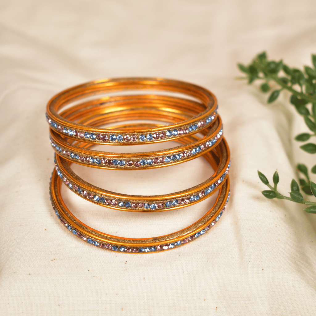 Pink & Blue-Tone Single Line Lac Bangles Set